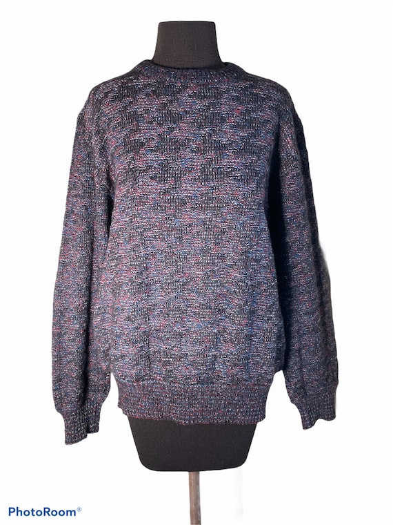 Missoni, Vintage 90’s Missoni Red White Blue Waffle Weave Textured Wool Blend Pullover Sweater Top Shirt Italy