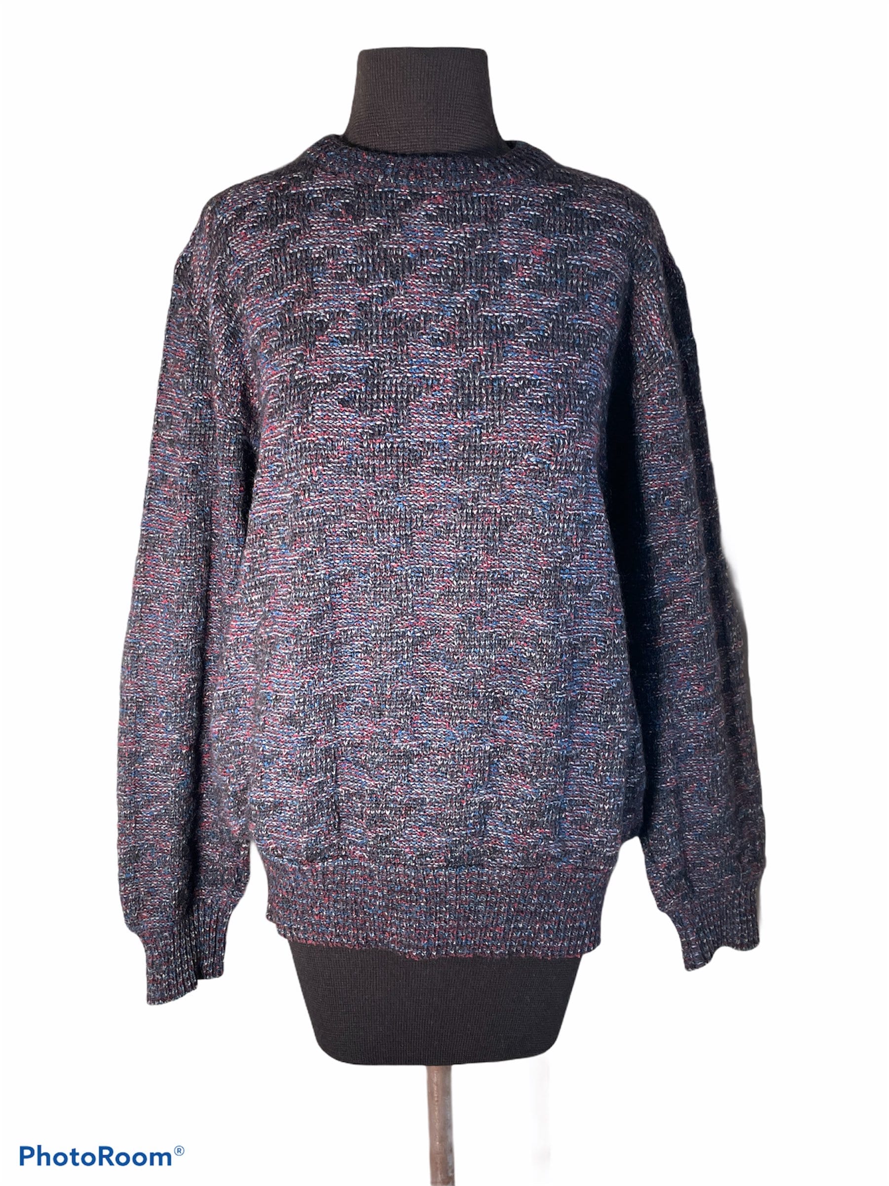 Missoni, Vintage 90’s Missoni Red White Blue Waffle Weave Textured Wool Blend Pullover Sweater Top Shirt Italy