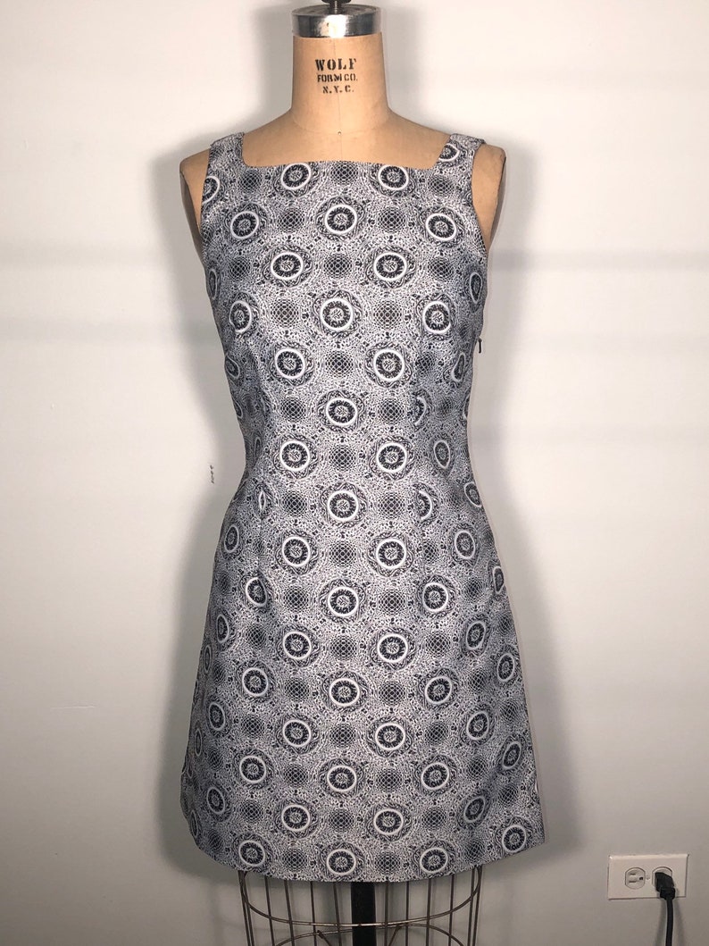 Vintage 90's Vivienne Tam Sport Asian Moder Gray Black Print Side Zip A-Line Mini Dress image 2