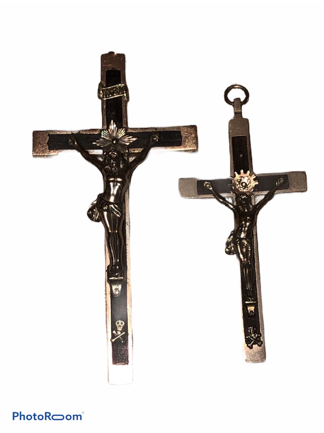 Vintage 60's German Germany Nun Priest Crucifix Cross Skull