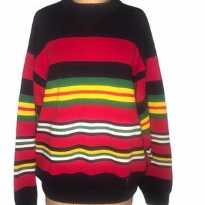 Vintage 90’s Tommy Hilfiger Bright Red Base Multi Stripped Pullover Sweater
