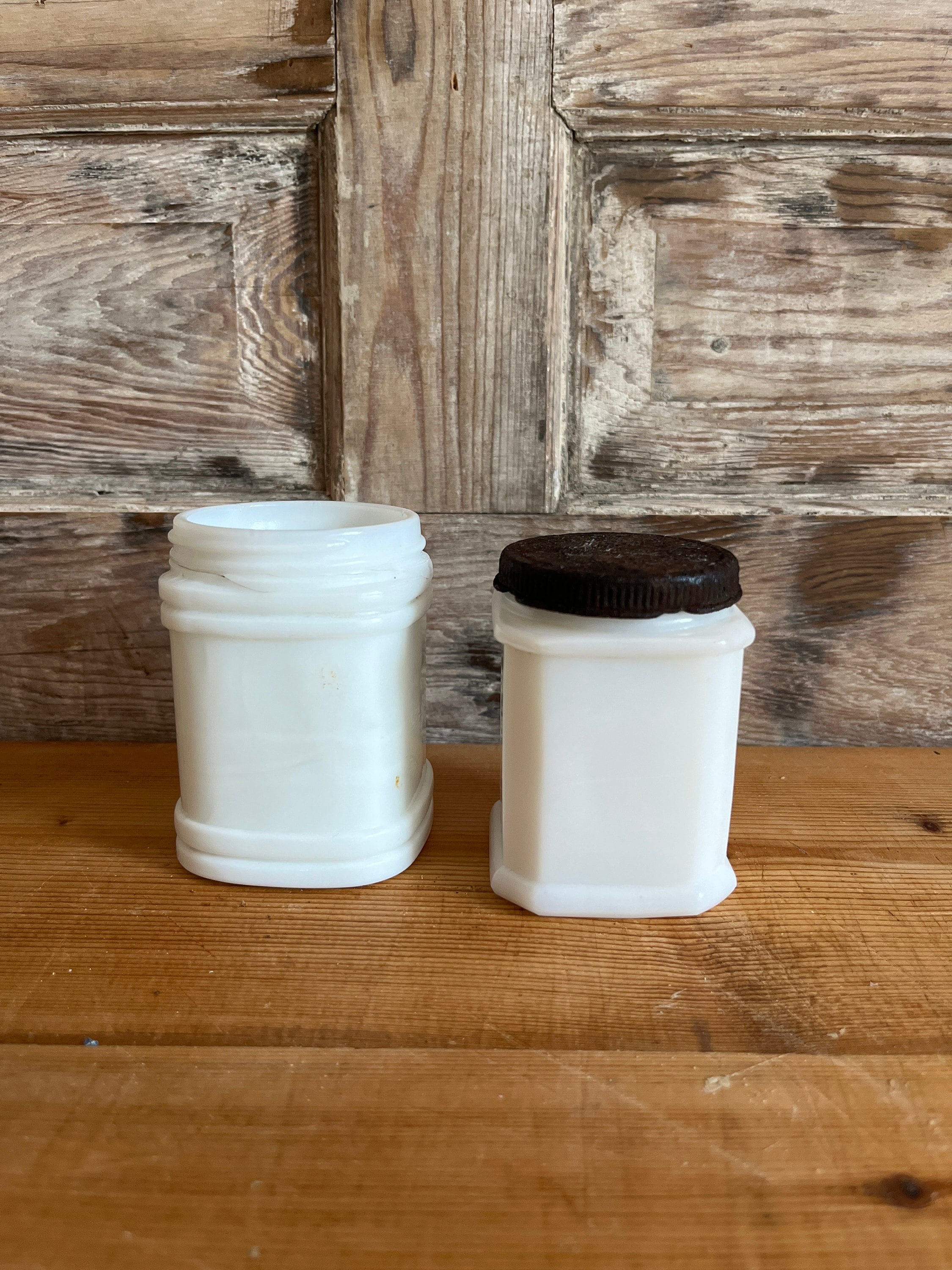 Lot of 3 Small White Milk Glass Jars Vintage Antique Screw Top, Without  Lids