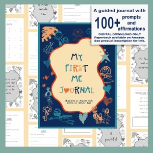 May include: A blue and white journal cover with the title "My First Me Journal" and illustrations of children. The cover also includes the text "Illustrated by Aramiez Rush" and "Written by Whitney Rush".