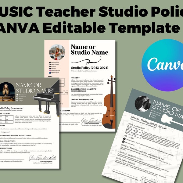 Studio Policy Canva Template, Music Teacher, Music Teaching Business, Music Lessons, Studio Policy, BONUS Policy Checklist, Music Educator