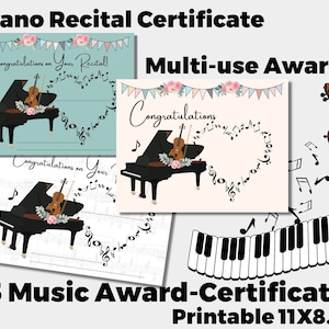 15 Printable Music AWARDS, Piano Recital, Violin Recital, Multi-Use Music Certificates, Music Teacher, Music Student, Piano Studio