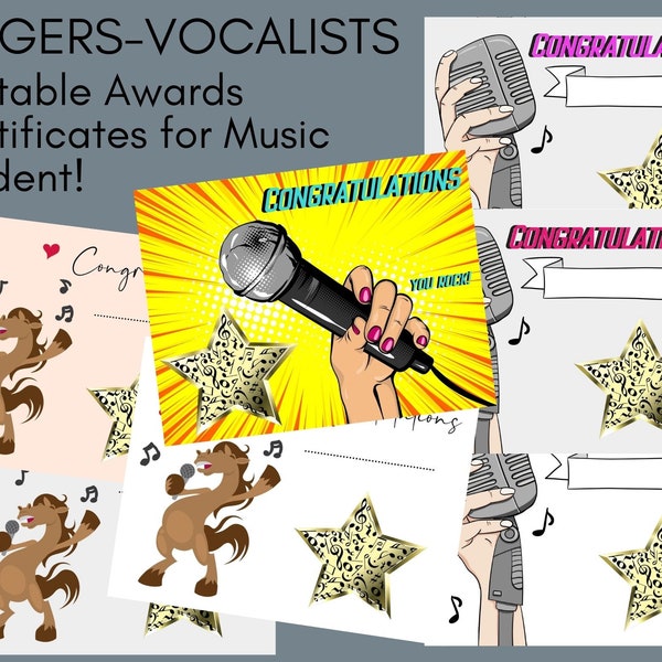 MUSIC CERTIFICATE 7 Printable Singer, Award, Achievement, Music Student, Vocalist, Music Teacher