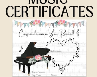 25 Printable Music AWARDS, Piano Recital, Violin Recital, Multi-Use Music Certificates, Music Teacher, Music Student, Piano Studio