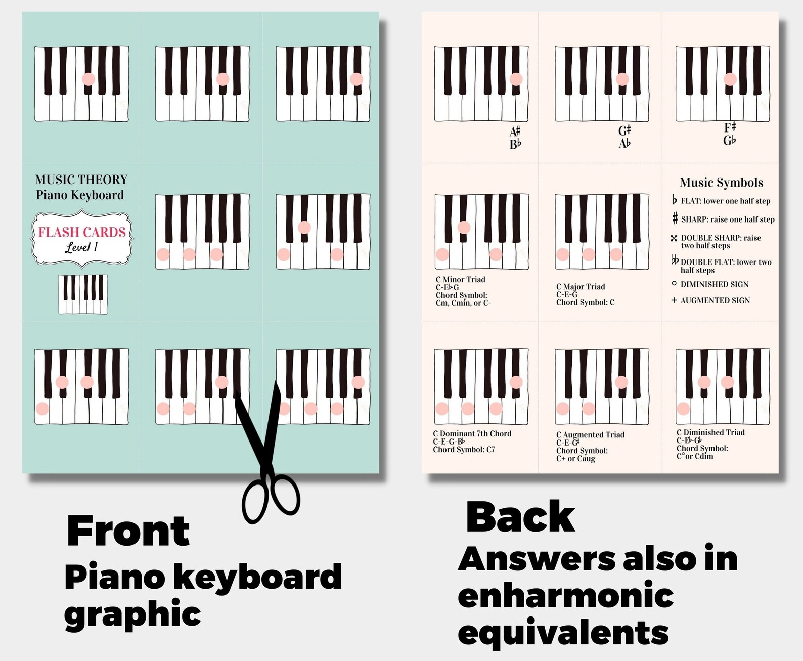 PIANO FLASH CARDS, Print and Cut, Beginning Piano, Music Teachers, Music Students - Etsy