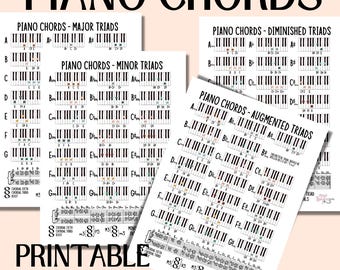 4 Piano Chords PRINTABLE Study Sheets, ALL Triads, Music Lessons, Music Studio, Music Teacher, Music Theory Class
