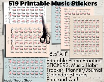 Music Notes Planner Stickers PRINTABLE Violin Guitar Piano - Etsy Israel