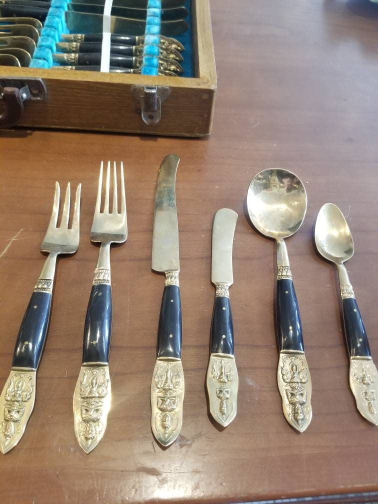 1964 Thai Bronze Flatware Set Service for 6 in Box Etsy