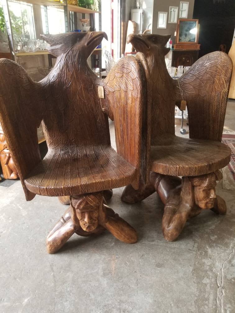 Hand Carved Wood Eagle Chairs from Philippines Etsy