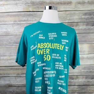 Absolutely Over 50 Vintage 90s Funny Meme Novelty USA Gift Shirt Adult XL