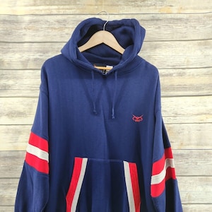Voit Hoodie Vintage 90s y2k Acrylic Color Block Navy Soccer Basketball | Adult Size Large L |  Vtg Sportswear Skateboard Sweatshirt
