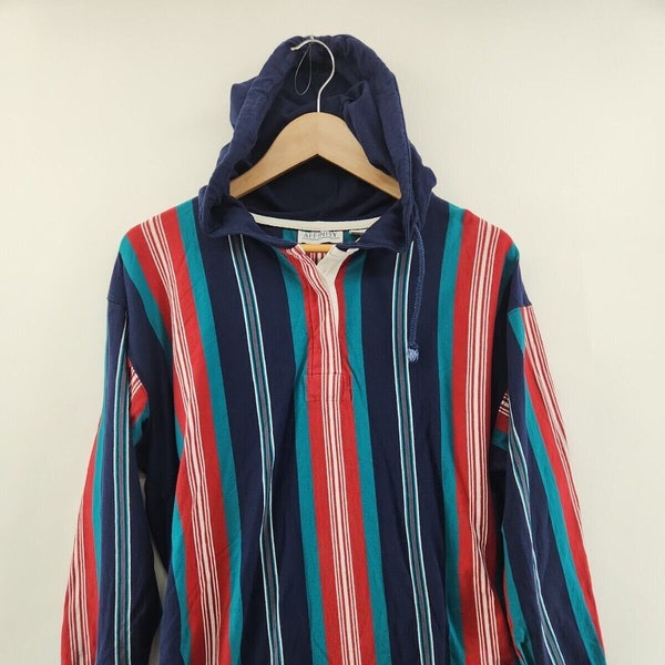 Vintage 90s Vertical Striped Hoodie AFFINITY Rainbow Cotton Sweatshirt | Adult Size XL