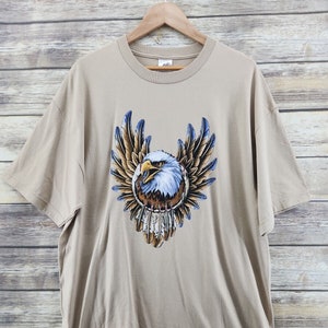 Eagle Heart Y2K Vtg Crew Neck Dreamcatcher Beige Tee Shirt Adult Size XL USA