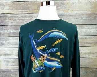 My Official Couch Potato Vintage 80s Very Rare Ocean Dolphins Long Sleeve T Shirt Adult Size Large USA