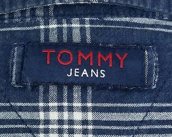 Tommy Hilfiger 90s TOMMY JEANS Plaid Button Down Short Sleeve Shirt | Men's Size Medium | Vtg 1990s Premium Clothing