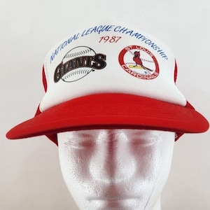 1987 National League Championship St Louis Cardinals Vs San Francisco Giants Snapback 80s Trucker Hat | NLC Baseball Memorabilia Cap