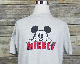 Mickey Mouse Spell Out Rare Vintage 80s Cartoon Disney Vtg Gray Shirt | Adult Shirt One Size Fits Most | 1920s 20s Mickey