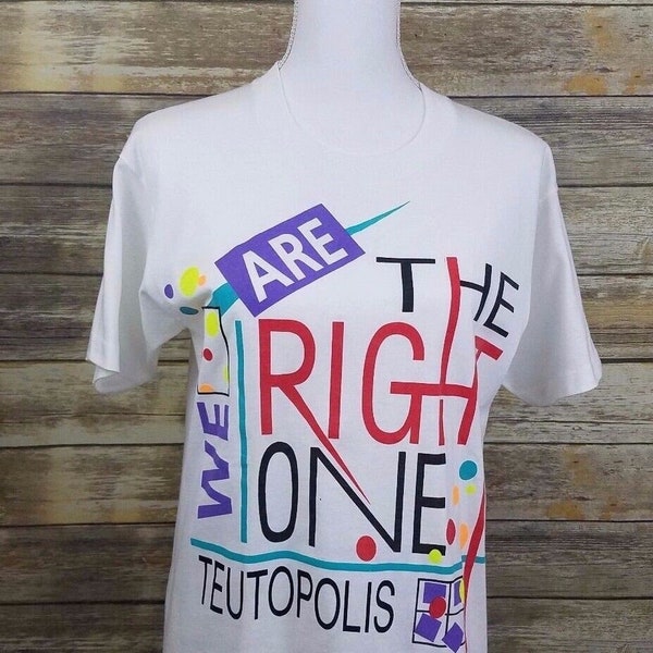 Vintage 90s Screen Stars "Right One" White 50/50 Shirt Women's Size Medium USA