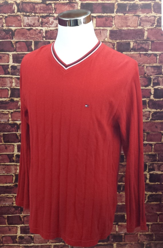 red long sleeve tommy hilfiger shirt