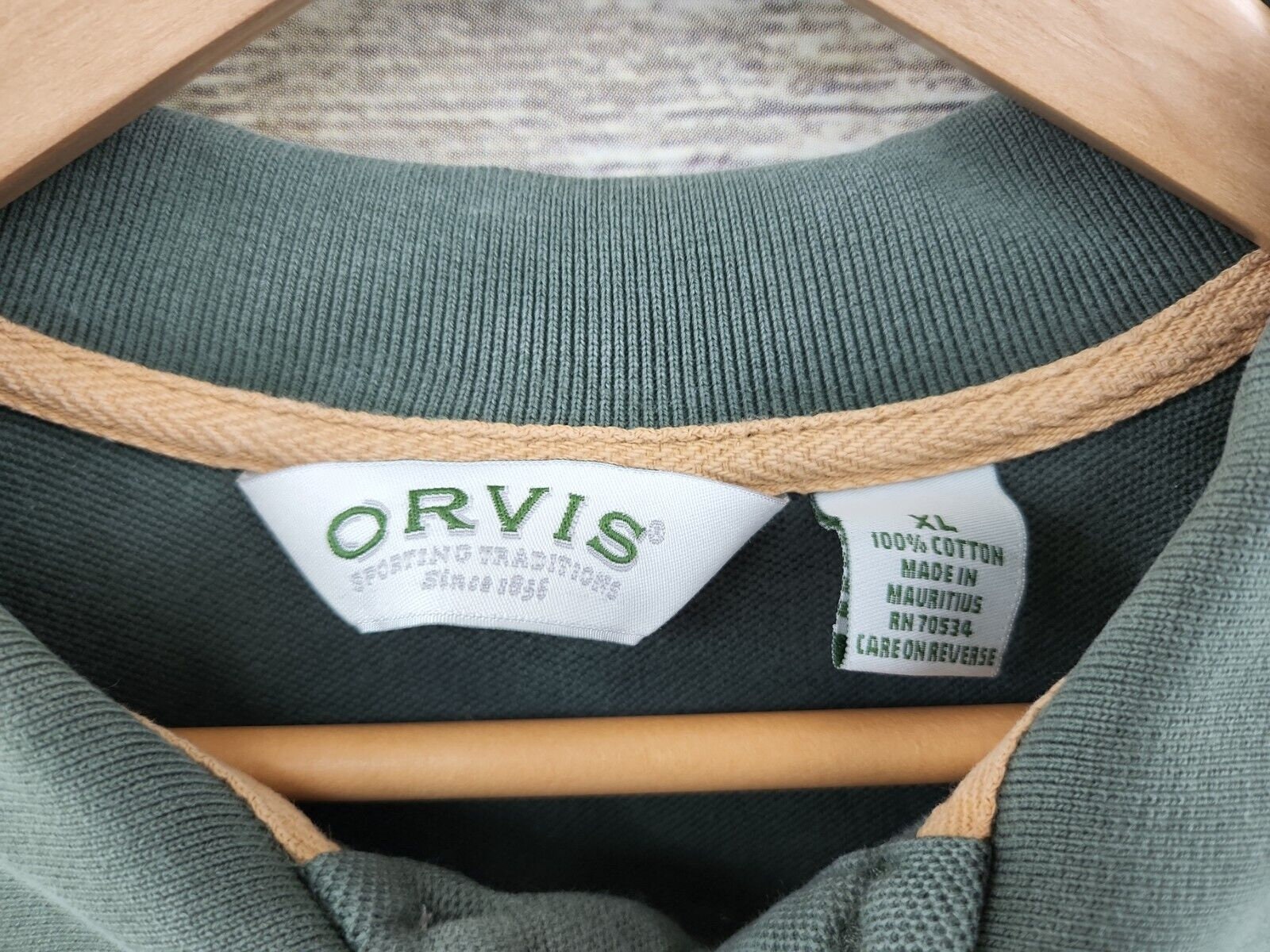 Orvis Vintage Fishing Cotton Green Embroidered Rugby Polo Shirt Men's Size XL