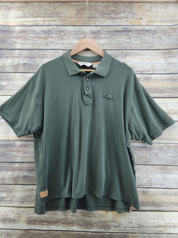 Orvis VINTAGE Fishing Cotton Green Embroidered Rugby Polo Shirt