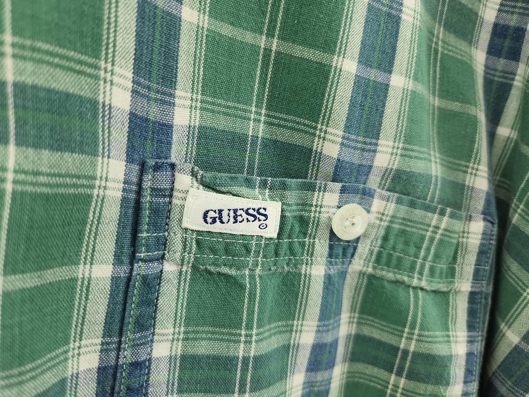 GUESS ? ヴィンテージ 1980 年代 ポケット チェック柄 長袖 ボタン 