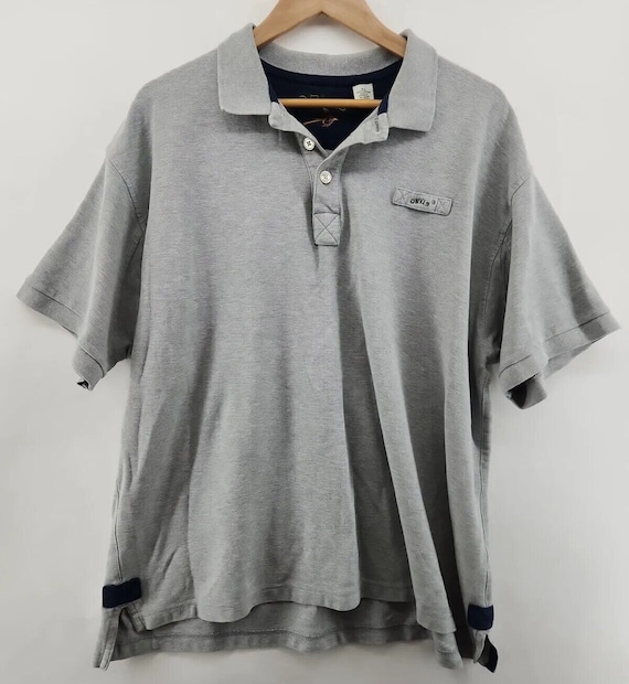 Orvis VINTAGE Fishing Cotton Gray Embroidered Rugby Polo Shirt