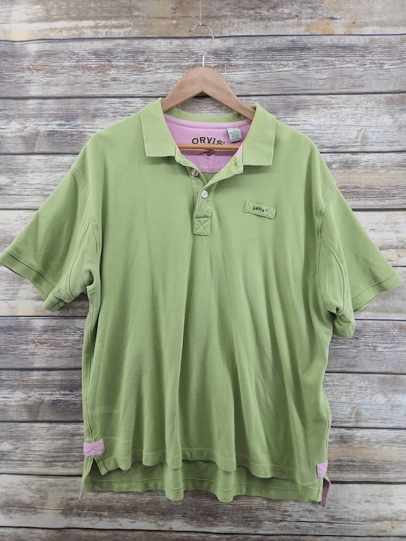 Orvis VINTAGE Fishing Cotton Green Embroidered Rugby Polo Shirt