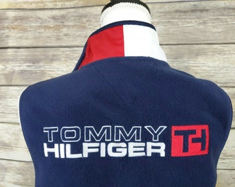 Tommy Hilfiger Vintage 90s Fleece Sleeveless Vest Jacket | Size Women's Small | 1990s TOMMY JEANS Hip Hop Clothing