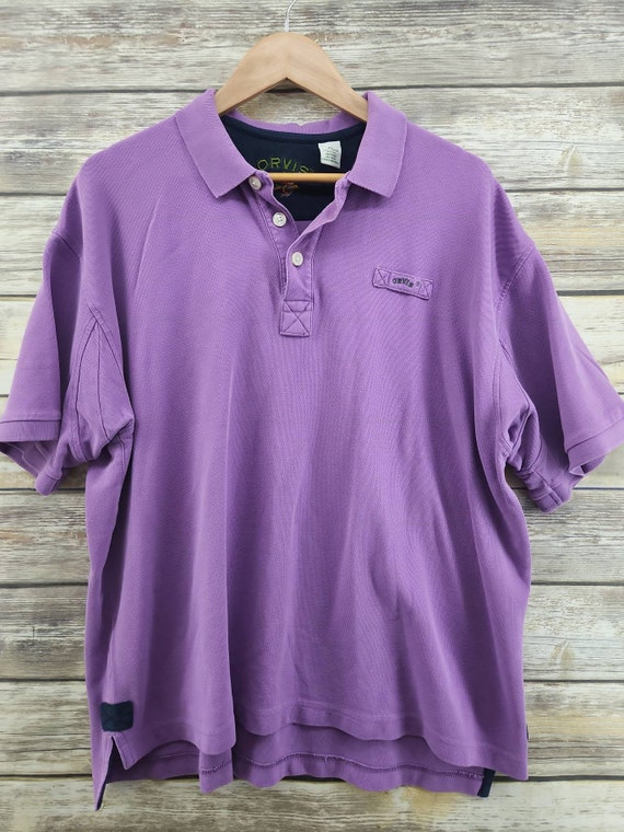 Orvis VINTAGE Fishing Cotton Purple Embroidered Rugby Polo Shirt