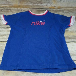 Nike Sportswear Vintage 80s 90s RARE Blue Felt Swoosh Shirt Toddler Size 6X USA