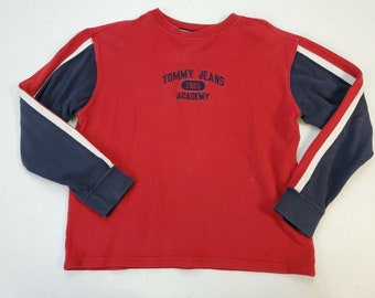 Tommy Hilfiger Jeans Academy Spell Out Red Color Block Long Sleeve Shirt Youth S