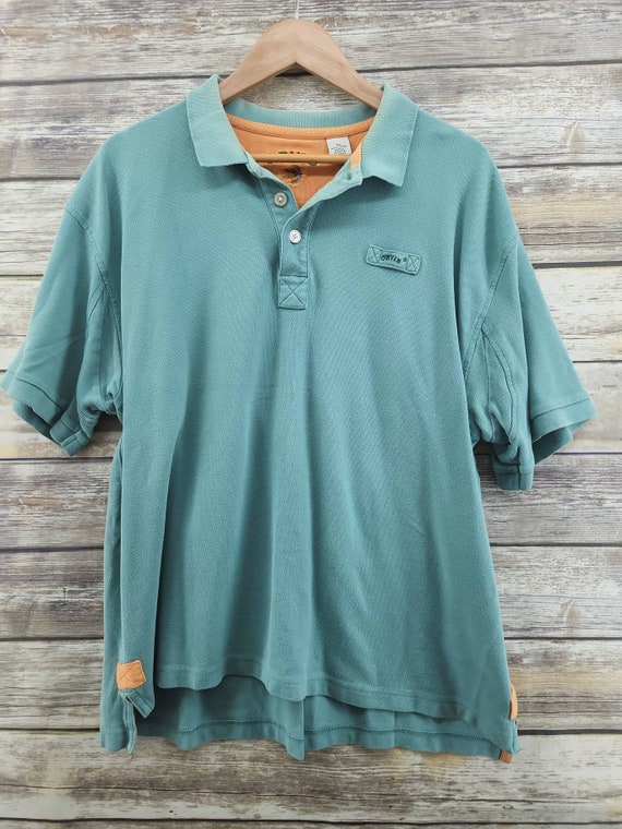 Orvis VINTAGE Fishing Cotton Green Embroidered Rugby Polo Shirt