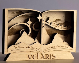 Velaris Layered Wooden Art | Night Court Fantasy Decor, ACOTAR Book Nook Display