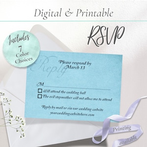 Fairy Tale Wedding Digital RSVP Card | Digital or Printable Wedding Response Card Template - Cinderella Invitation