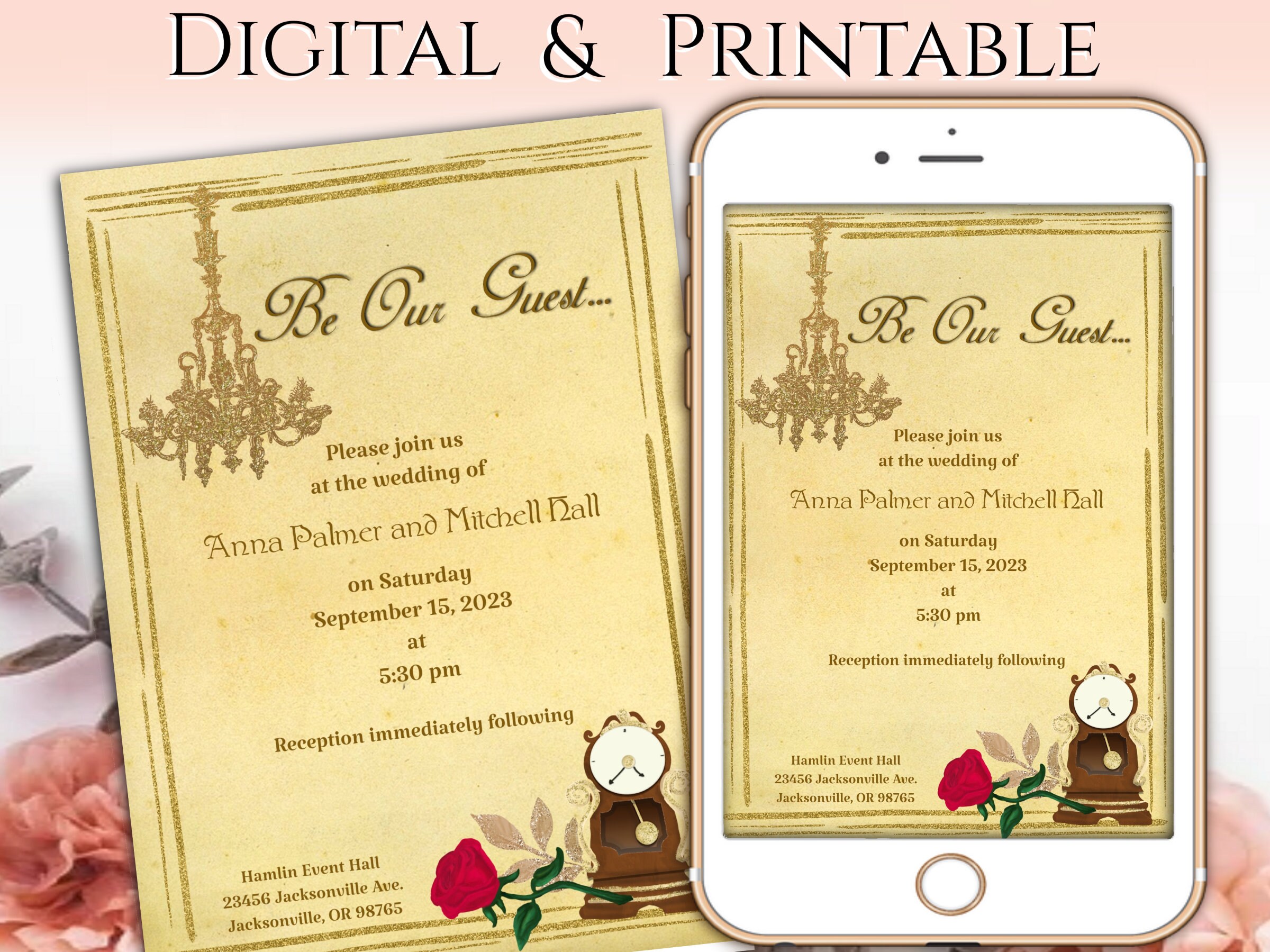 Beauty and the Beast Wedding Invitation Digital or Printable - Etsy