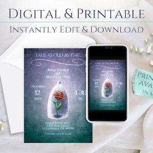 Beauty and the Beast Wedding Invitation | Digital or Printable Invitation | Enchanted Rose Invitation