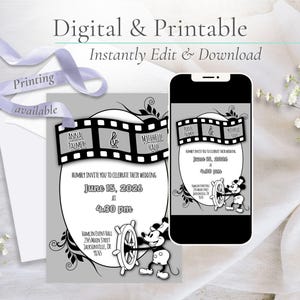 Invito a nozze con cartoni animati vintage / Invito a nozze digitale o stampabile