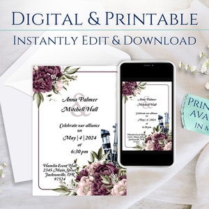 Floral Invitation for Star Wars Wedding Themes | Digital or Printable Invitation - Light Saber Wedding invitations