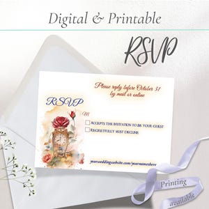La bella e la bestia RSVP digitale / Modello di biglietto di risposta per matrimonio digitale o stampabile