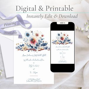 Faire-part de mariage de feux d'artifice du 4 juillet | Faire-part numérique ou imprimable pour les mariages patriotiques