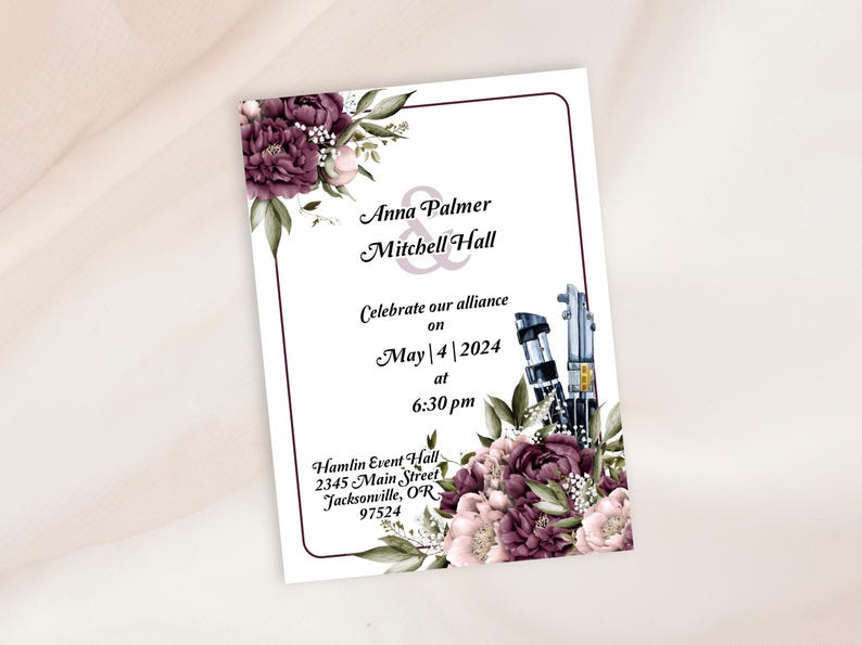 Invitación floral para bodas de Star Wars / Plantilla de invitación digital e imprimible imagen 1