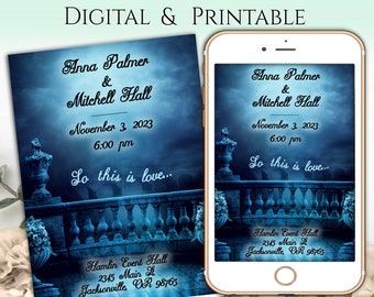 Fairy Tale Wedding Invitation | Digital or Printable Invitation - Princess Wedding, Castle Balcony Invitation