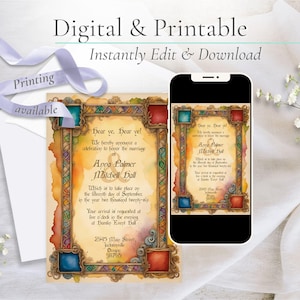 Mittelalterliche Hochzeitseinladung | Digitale oder druckbare Einladung | Renaissance Hochzeits-Ankündigung