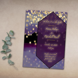 Invitación de boda con linternas flotantes / Plantilla de invitación digital o imprimible inspirada en Rapunzel y Enredados