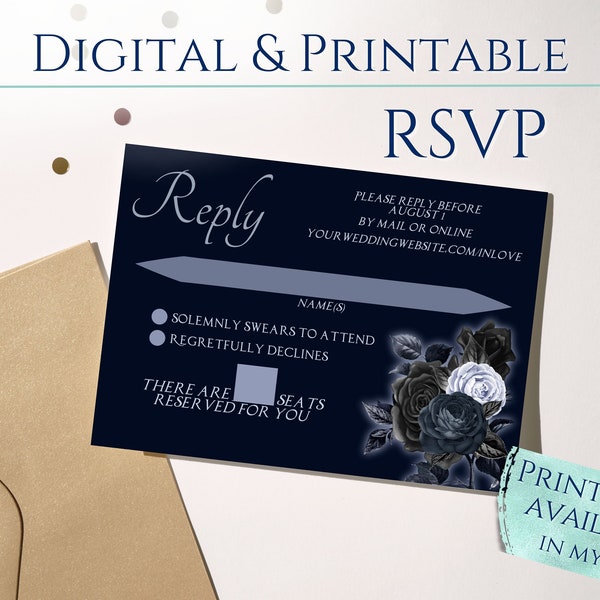 Navy Blue Owl Digital RSVP Card | Digital or Printable Wedding Response Card Template - Owl Wedding Invitations