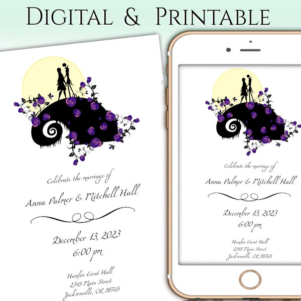 Nightmare Before Christmas Wedding Invitation | Digital or Printable Invitation for Jack and Sally Weddings